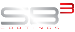 A silver and red logo for sb3 coatings