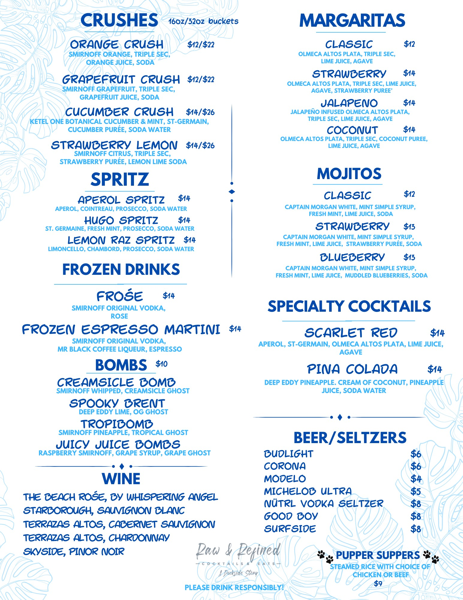 Raw & Refined menu (back view)