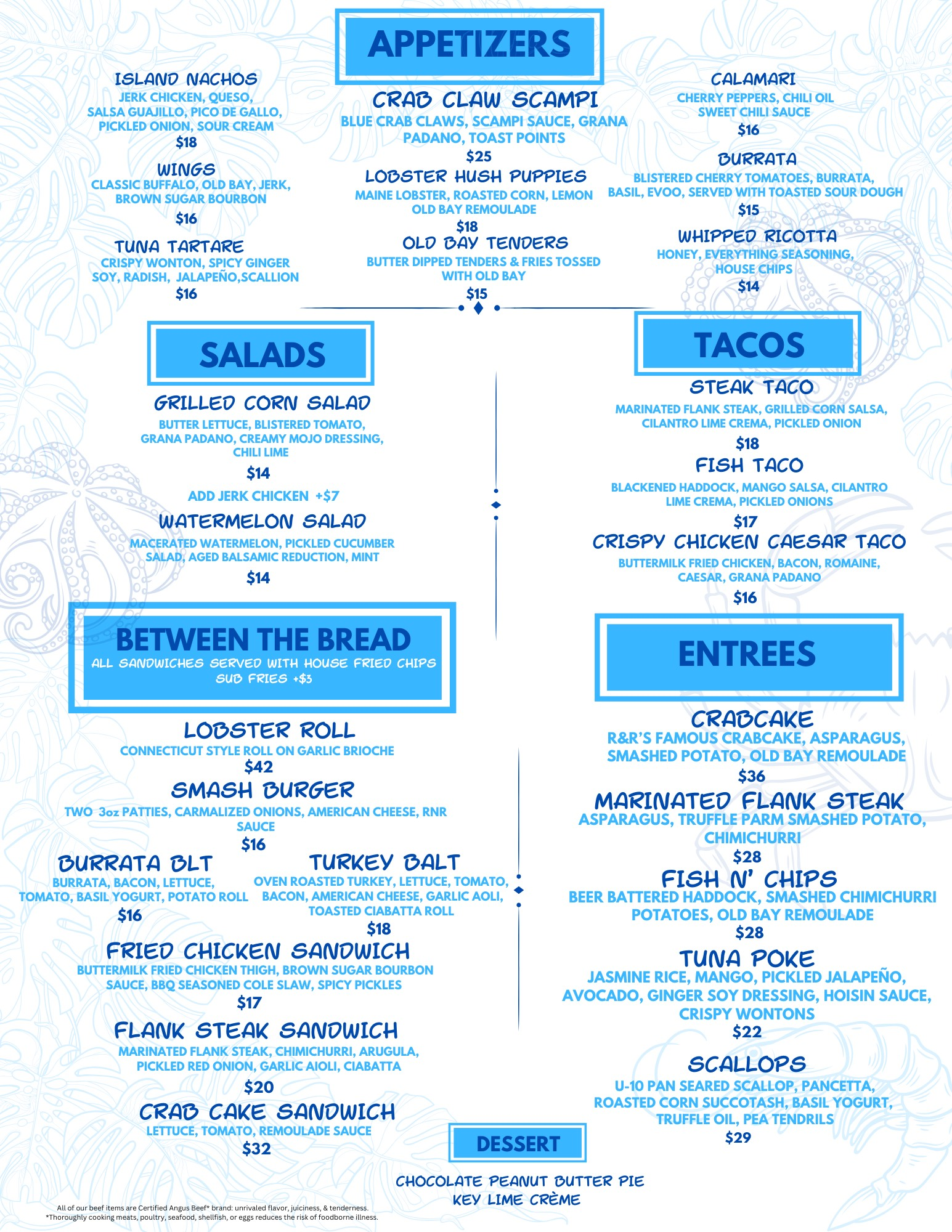 Raw & Refined menu (front view)