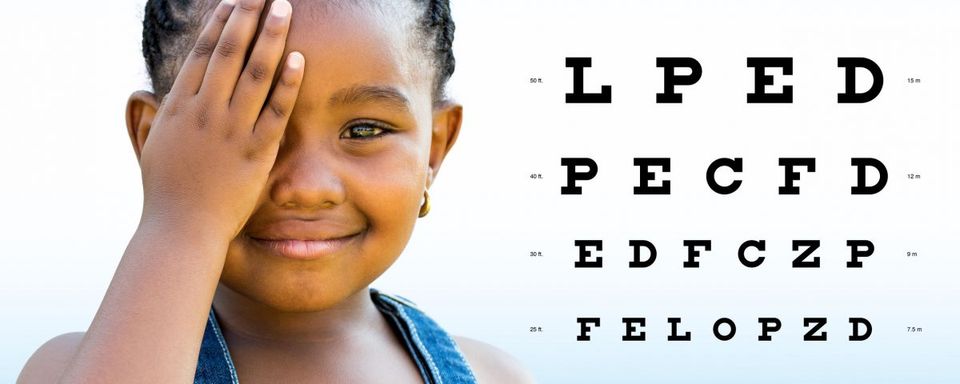 Pupillometer — Kid Covering Her Left Eye for Eye Exam in Lafayette, IN