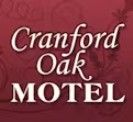 Cranford Oak Motel logo on a burgundy background with white stylized text.
