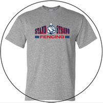 A grey t-shirt with the words stand strong fencing on it