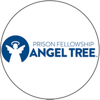 The logo for the prison fellowship angel tree is a blue circle with an angel on it.
