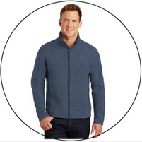 A man wearing a blue jacket is standing in a circle.