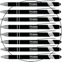 A group of black pens are lined up in a circle.