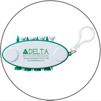 A green and white delta innovative services inc. golf tee holder