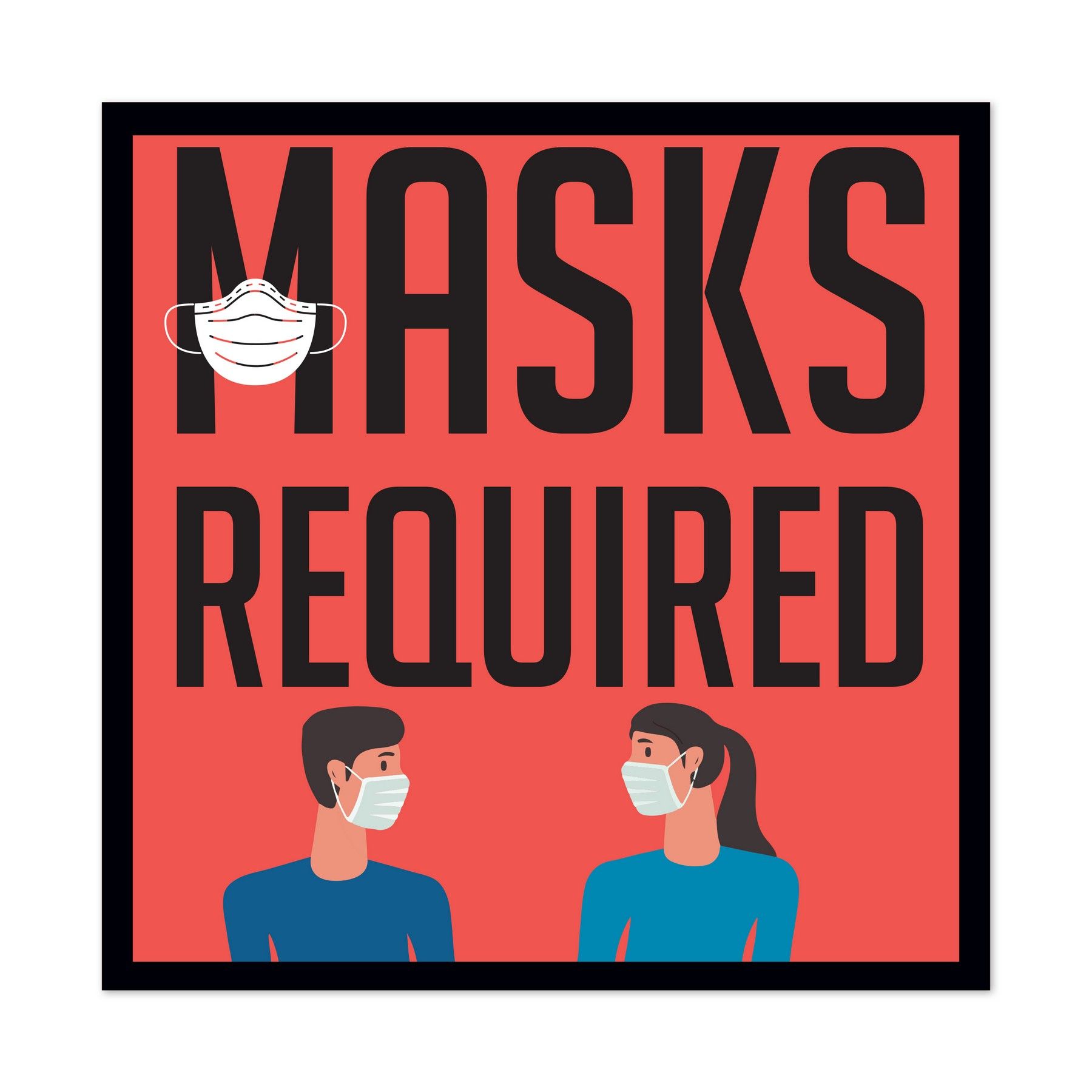 A man and a woman wearing face masks are sitting next to each other.