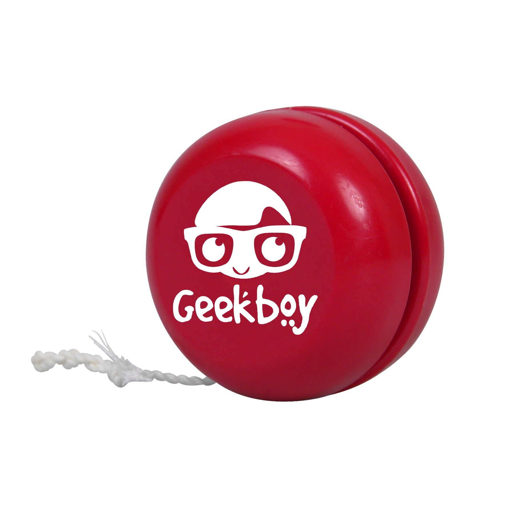 A red yo yo with geekboy written on it