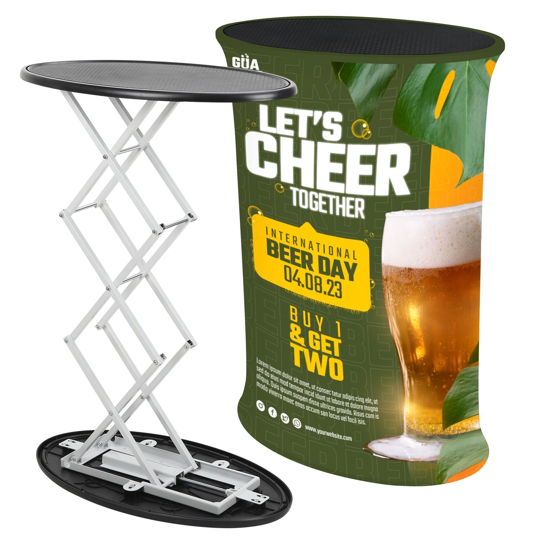 A table with a sign that says let 's cheer together