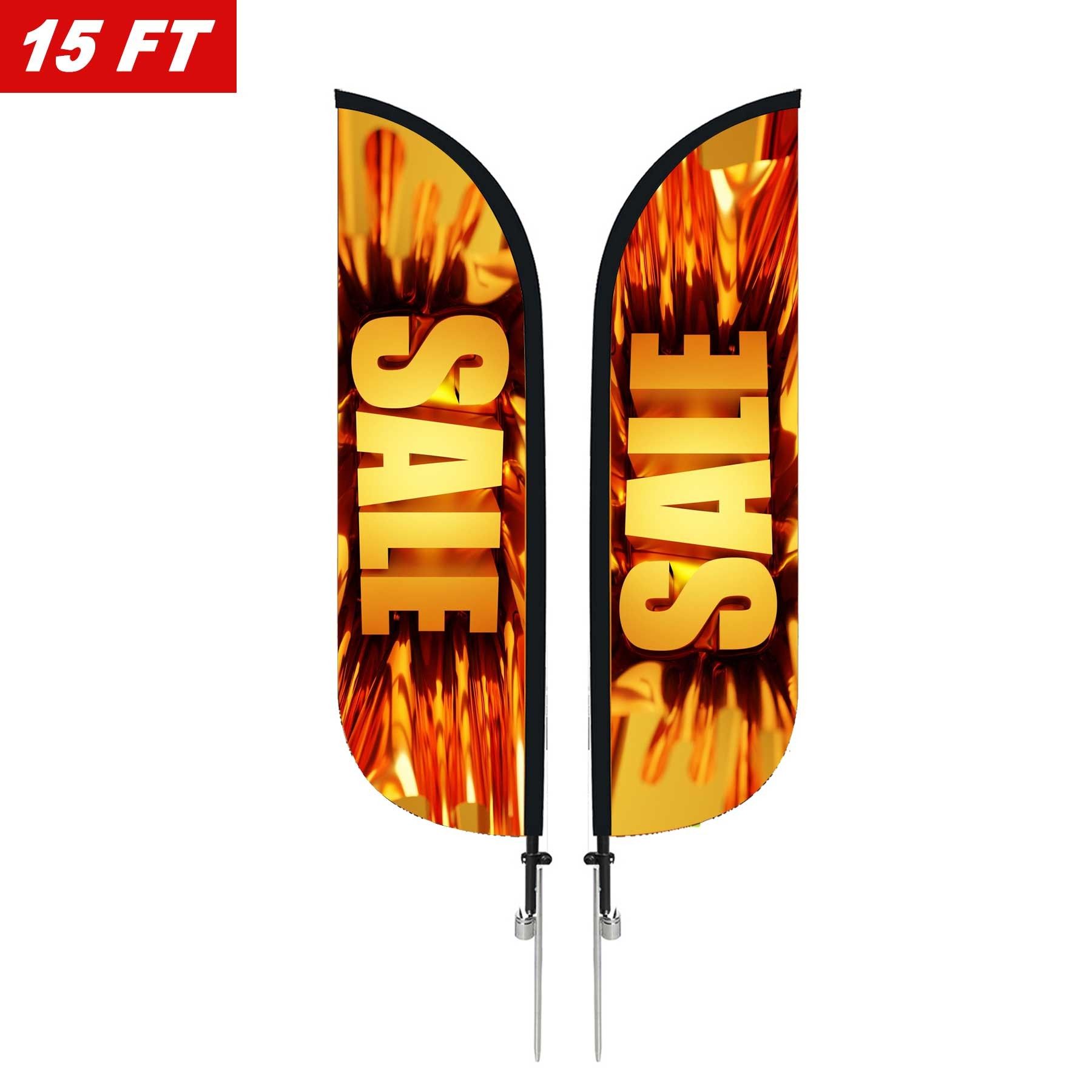 A pair of flags with the word sale on them.