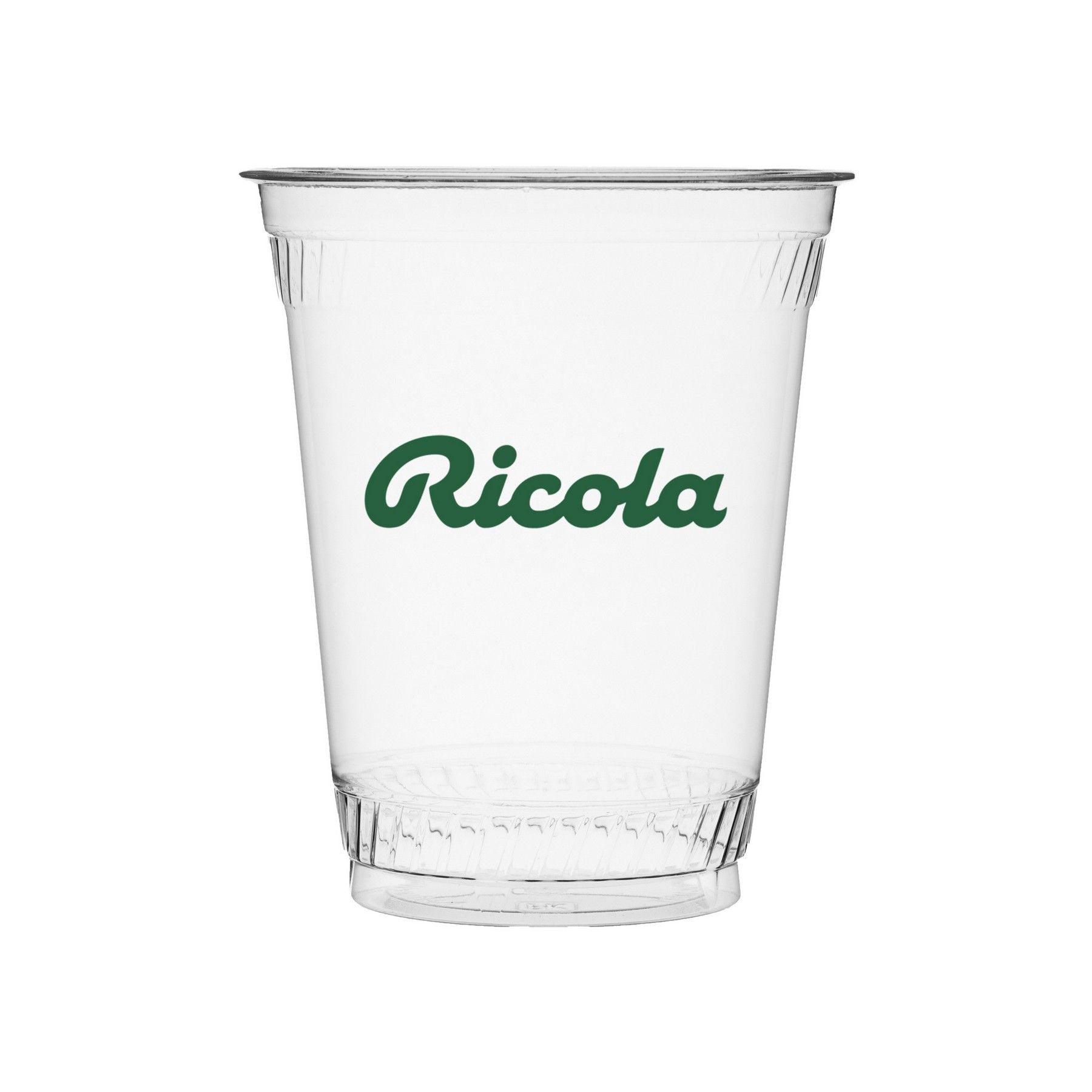 A plastic cup with the word ricola on it.