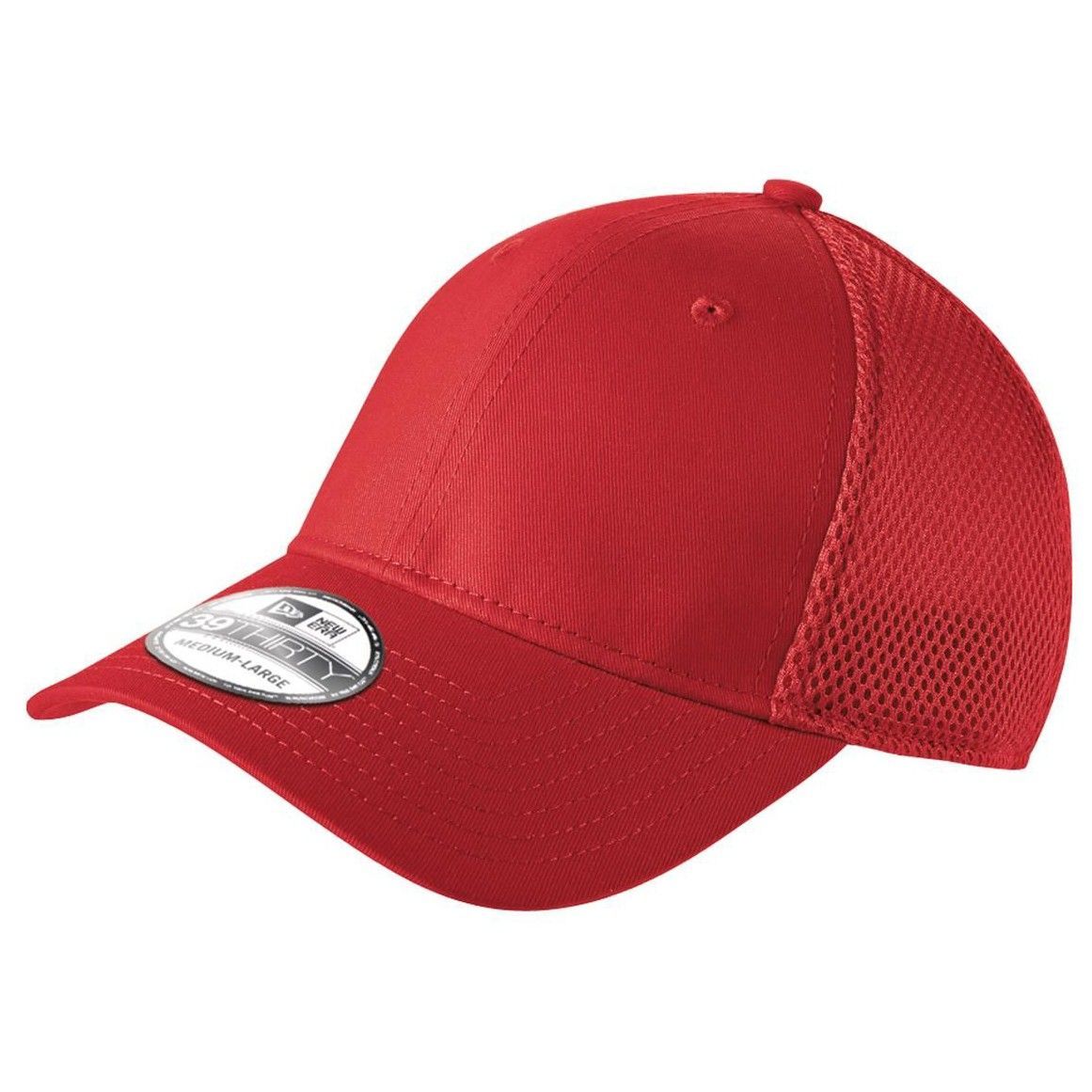 A red baseball cap with a mesh back on a white background