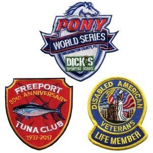 A pony world series patch , tuna club patch , and disabled american veterans life member patch