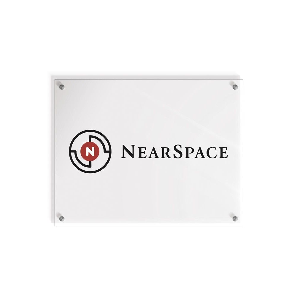 A white sign with the logo for nearspace on it.