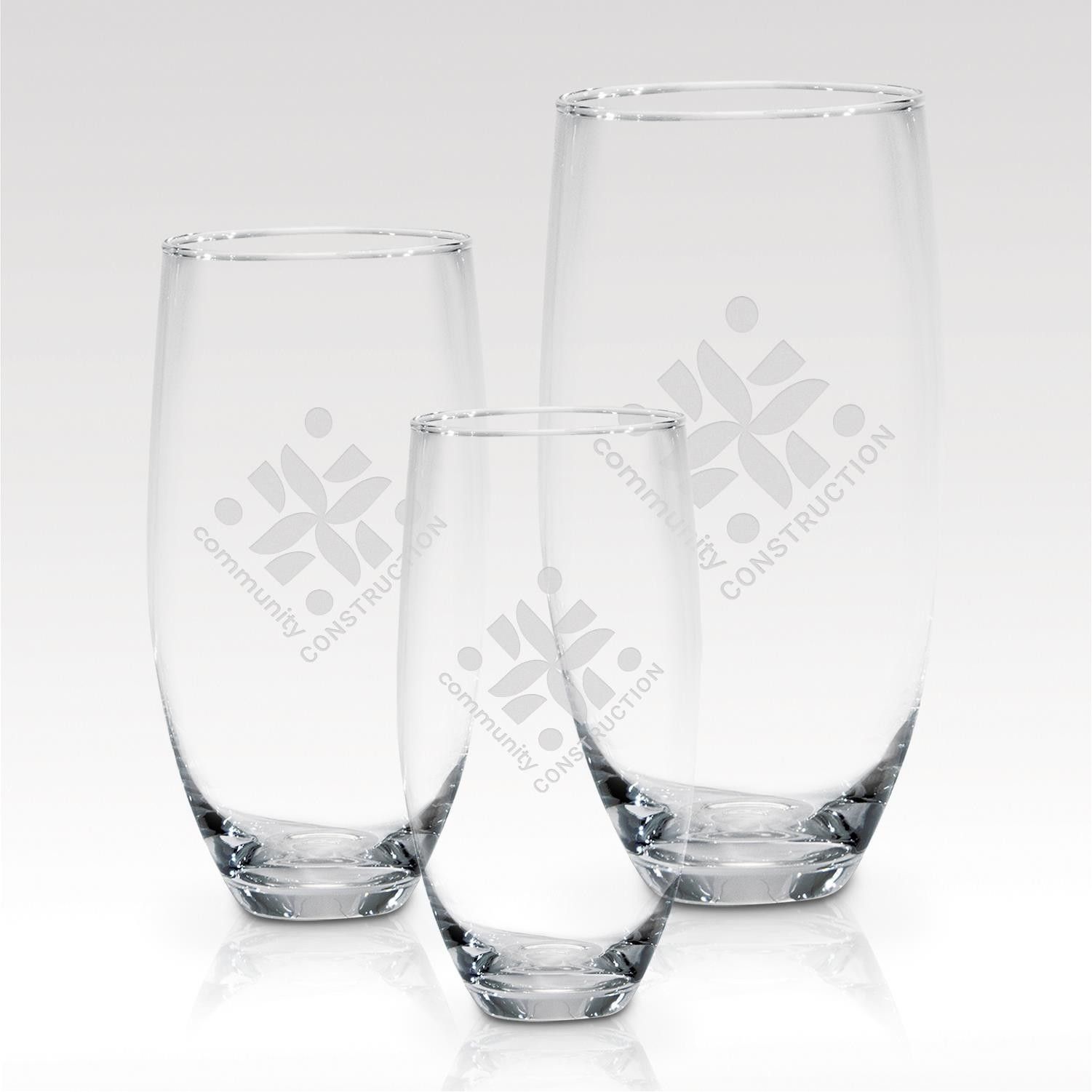 Three clear glasses with the word construction on them