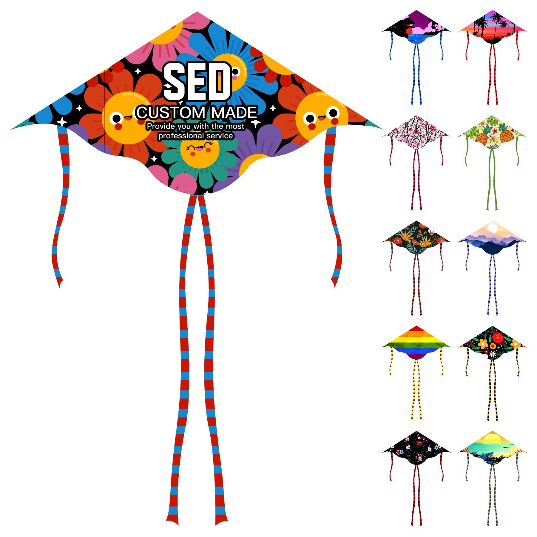 A colorful kite with the word sed on it
