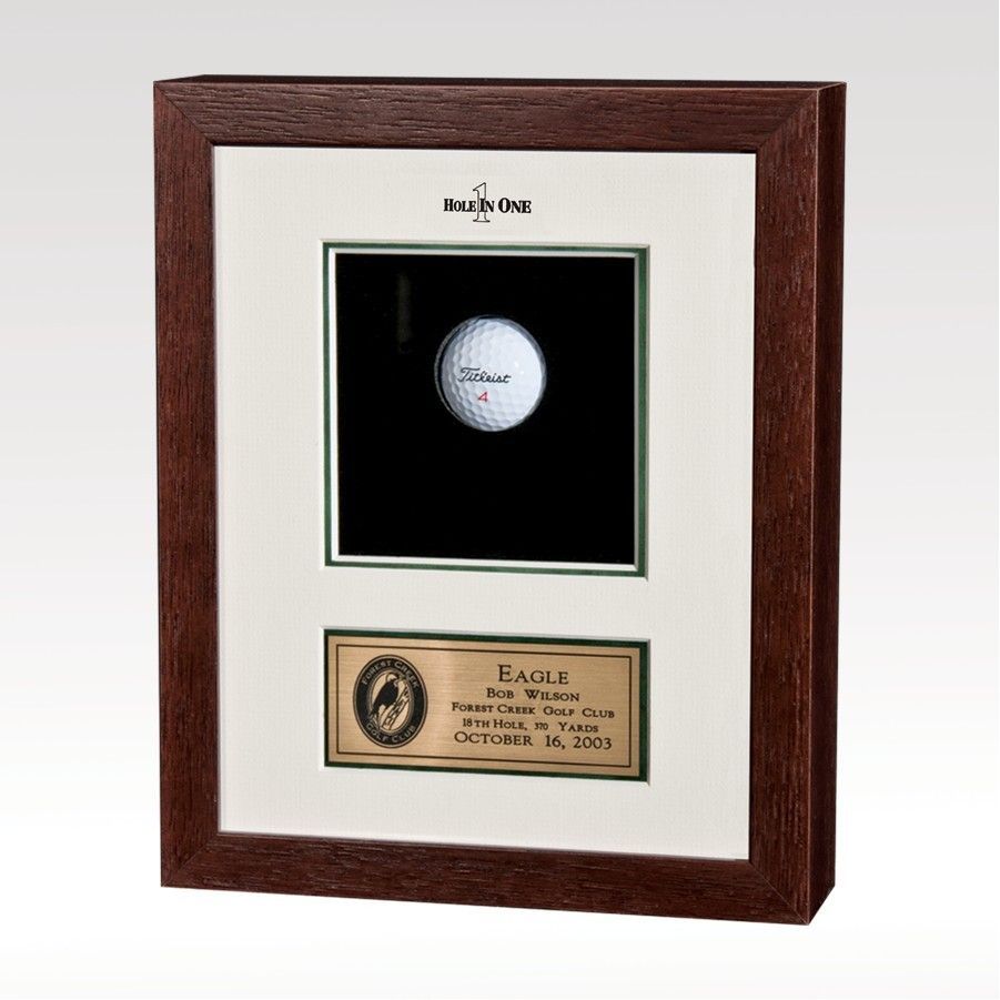 A framed picture of an eagle golf ball
