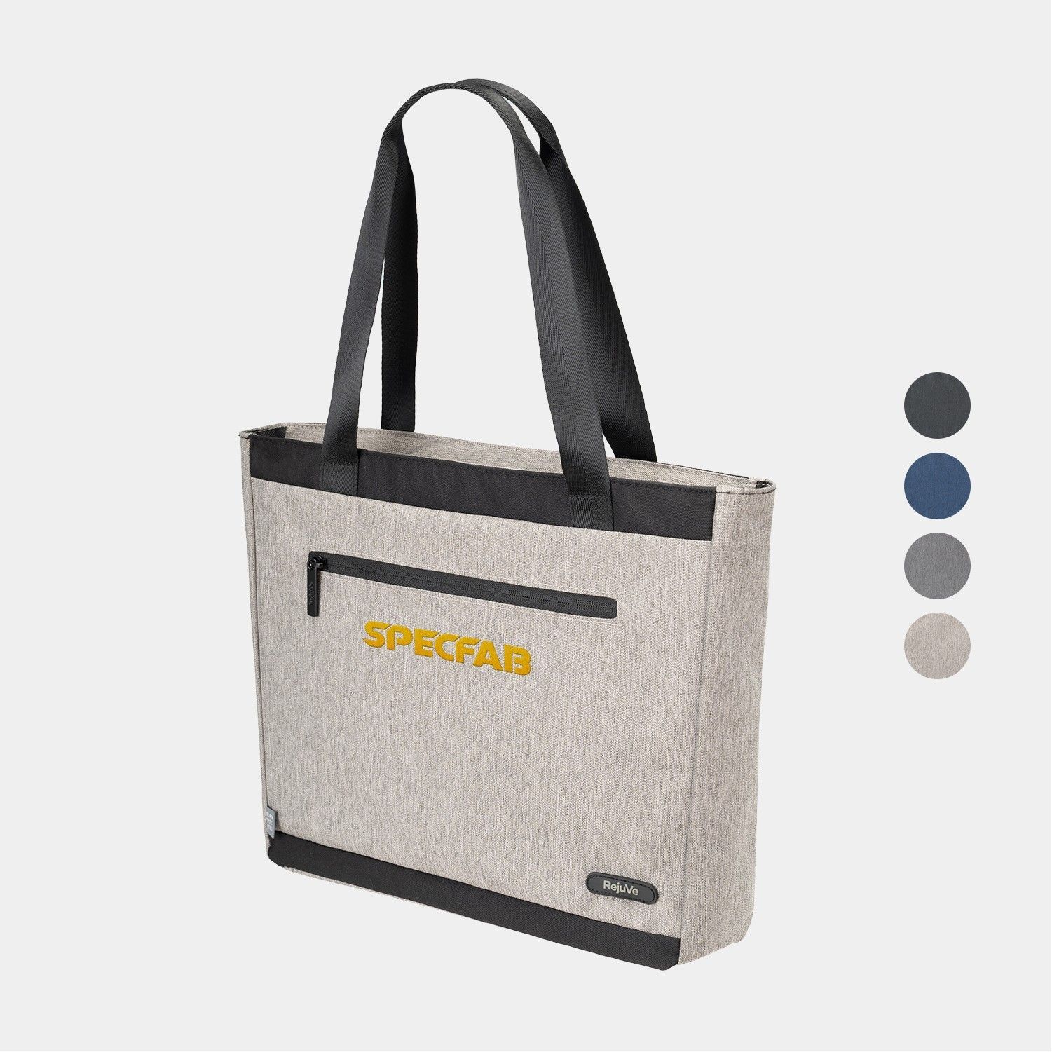 A tote bag with the word specfab embroidered on it