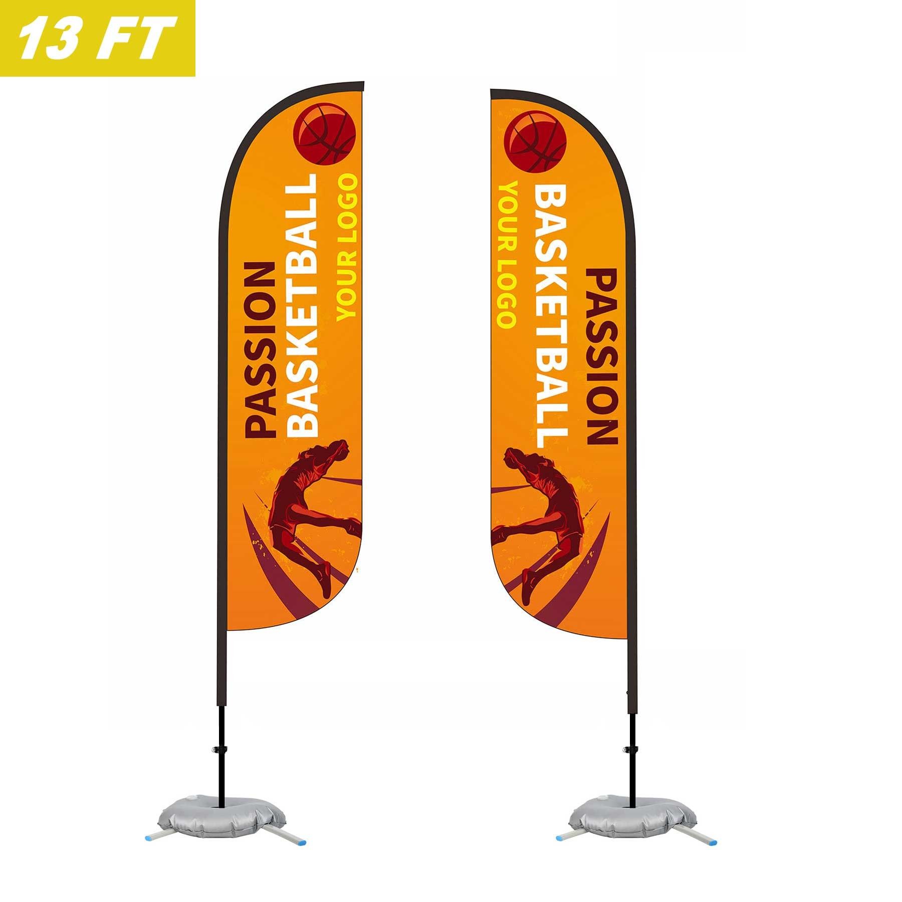 A pair of basketball flags with the words passion basketball on them.
