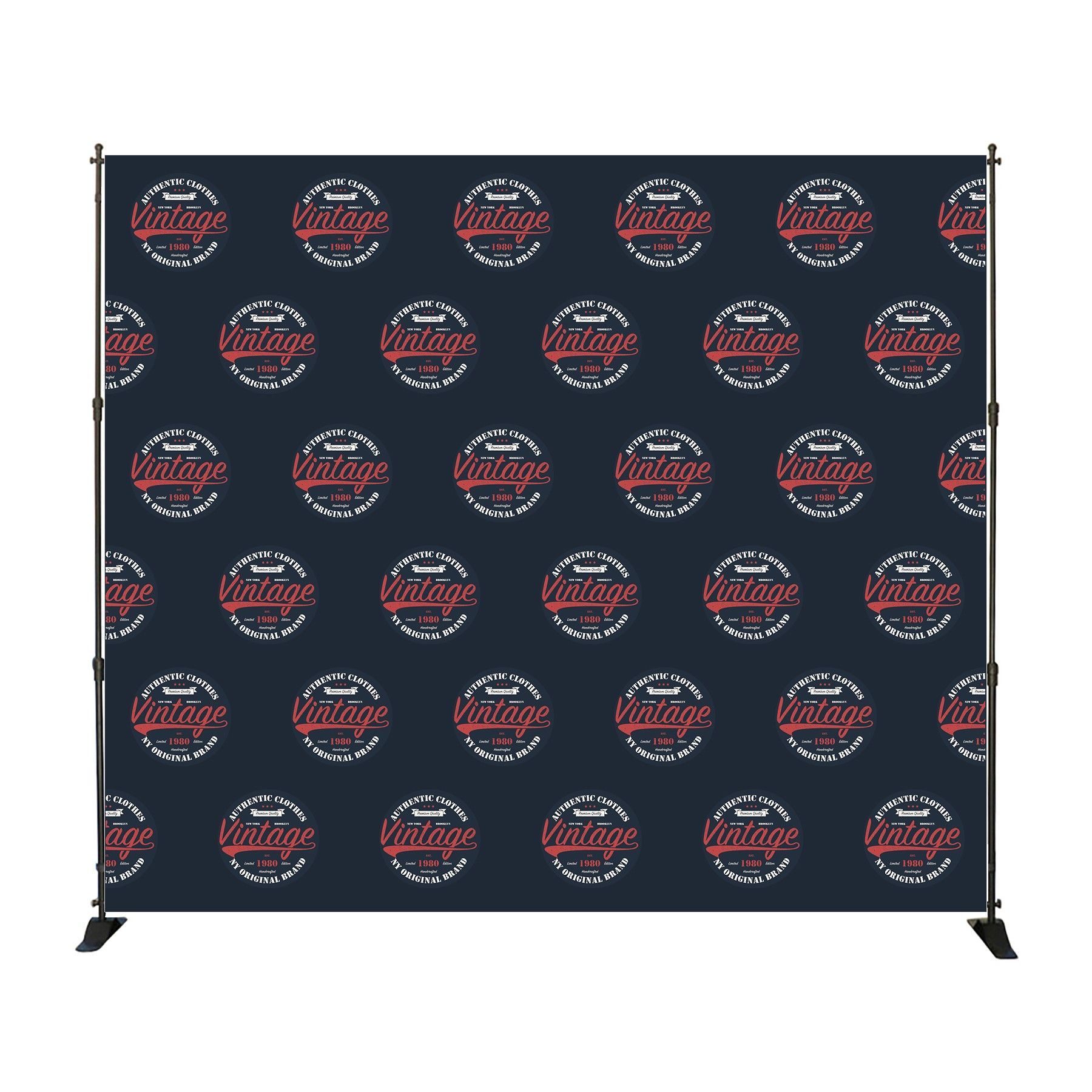 A black background with red and white circles and the word vintage on it.