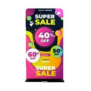 A colorful sign that says `` super sale '' on it.