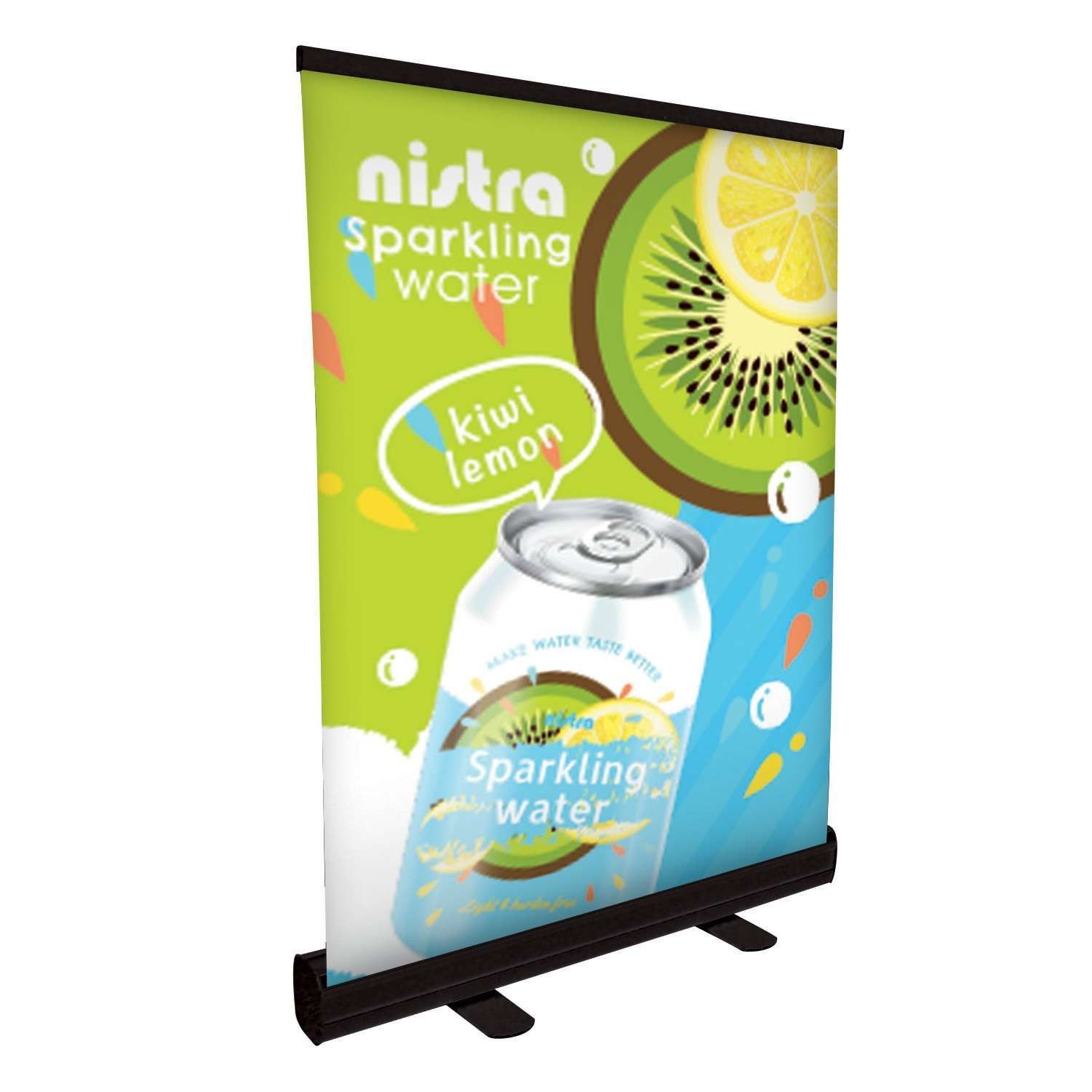 A banner that says nistra sparkling water on it