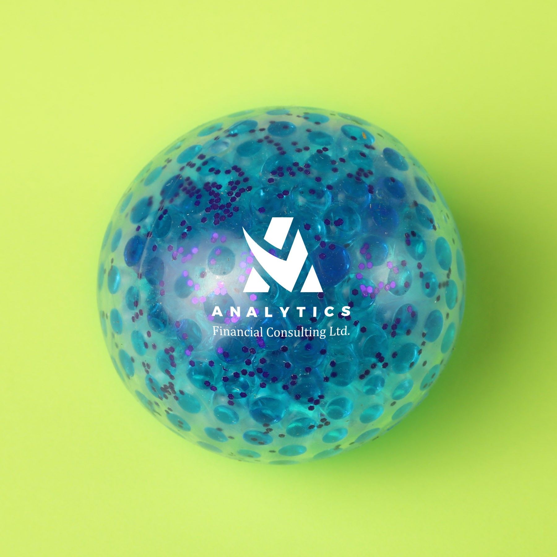 A blue ball with the word analytics on it
