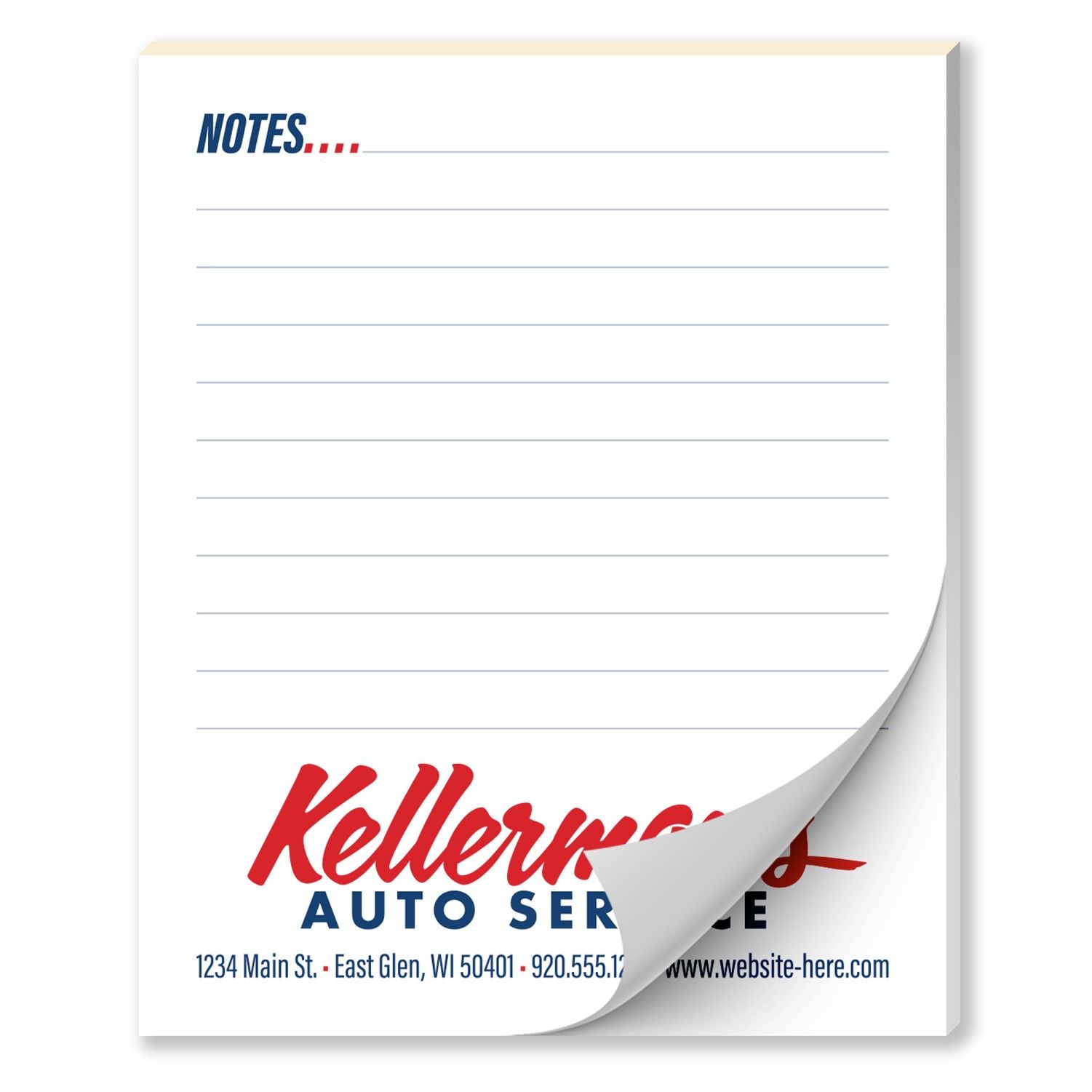 A notepad with a keller 's auto service logo on it