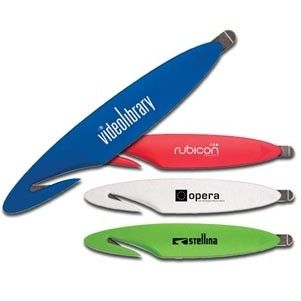Three different colored knives with the word videolibrary on them
