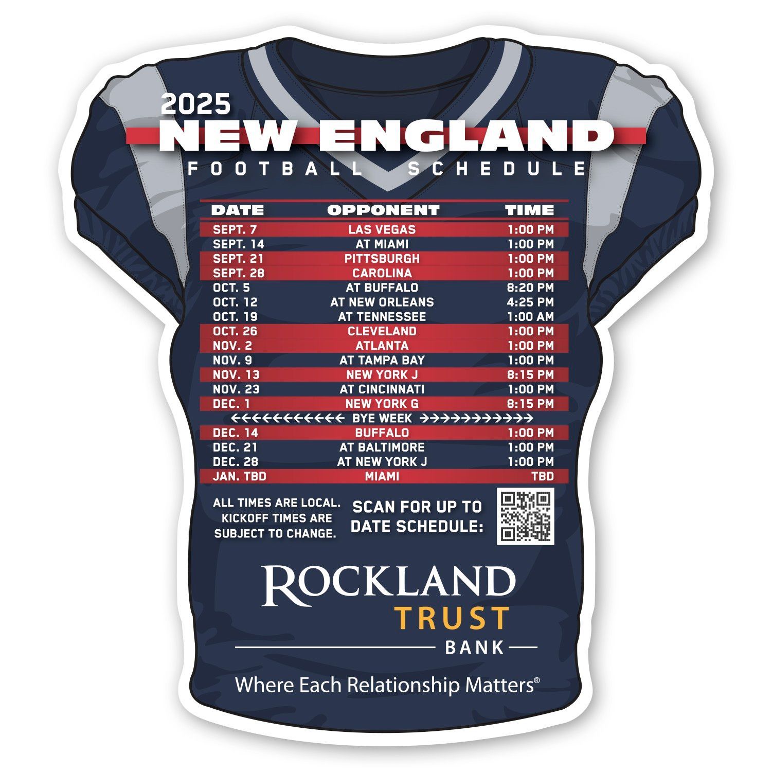 A sticker that says ' 2025 new england football schedule ' on it