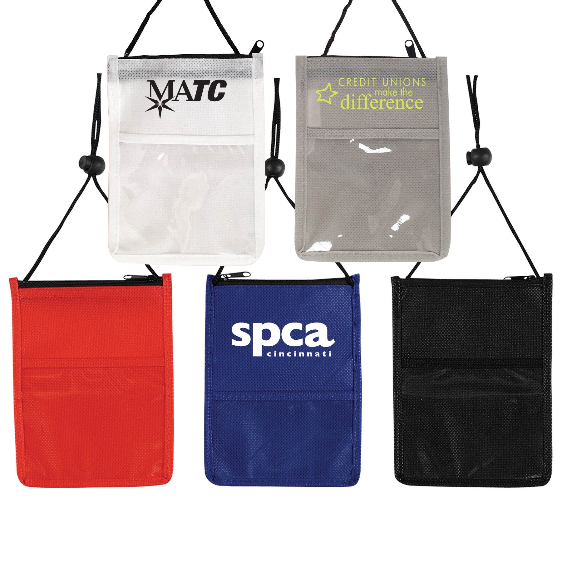 A red white and blue bag with spca written on it