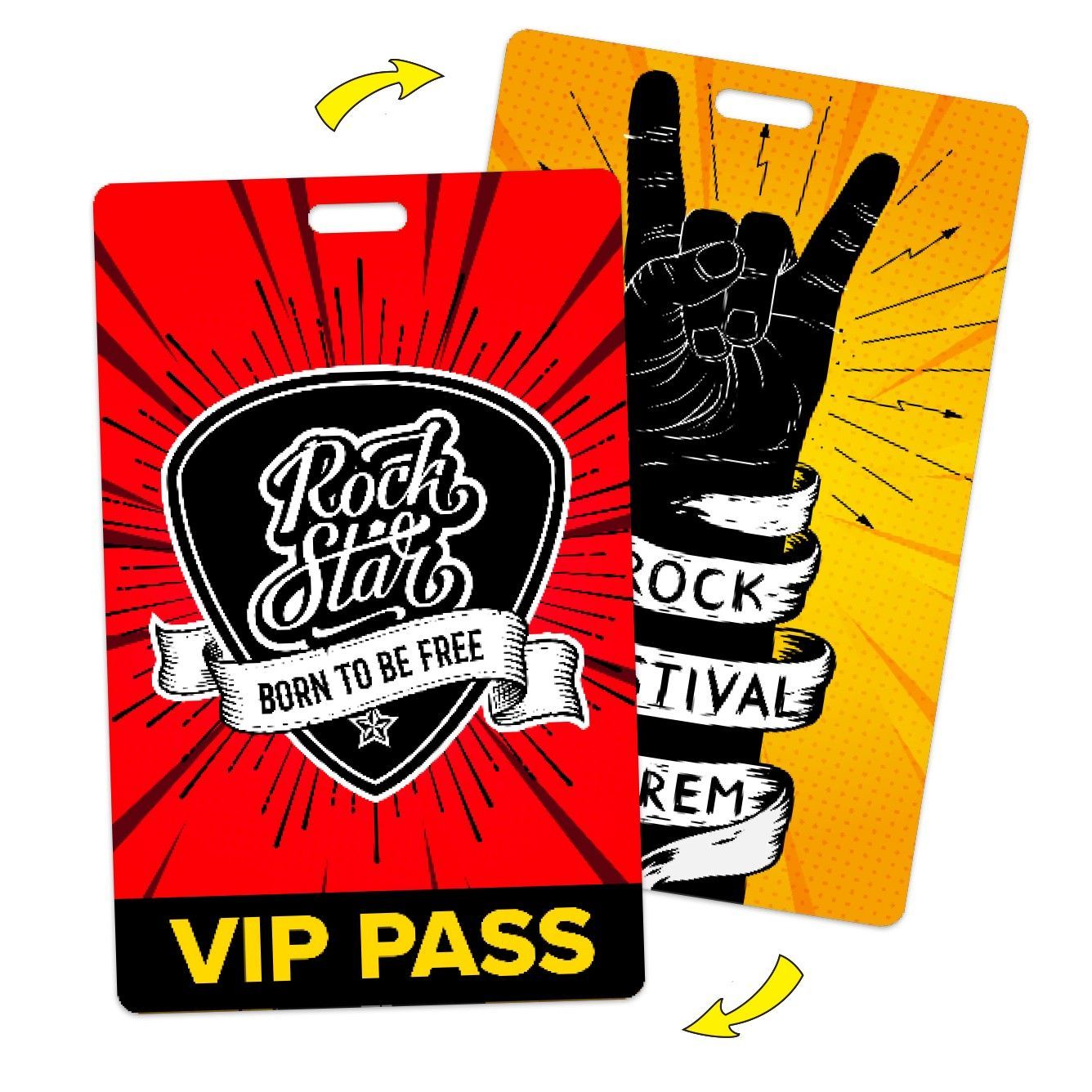 A red and yellow vip pass for a rock festival