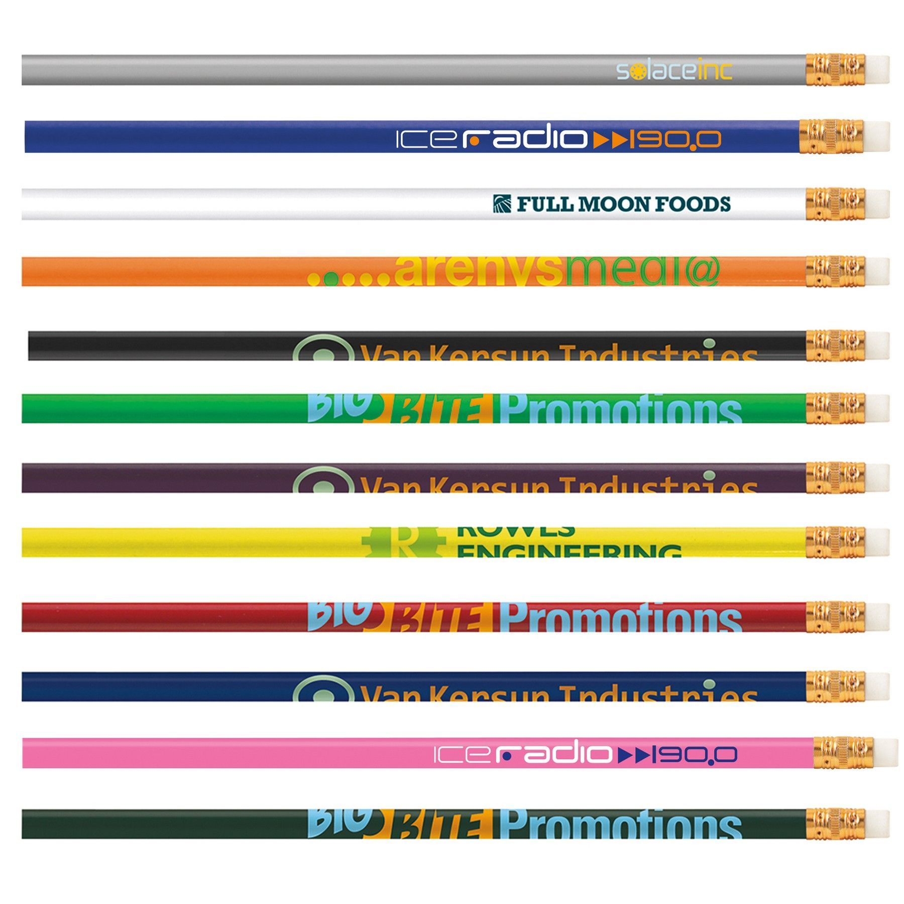 A bunch of different colored pencils with the word promotions on them