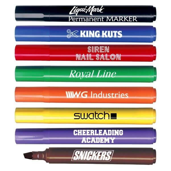 A row of markers with one that says snickers on it