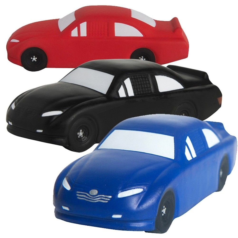 A red black and blue toy car on a white background