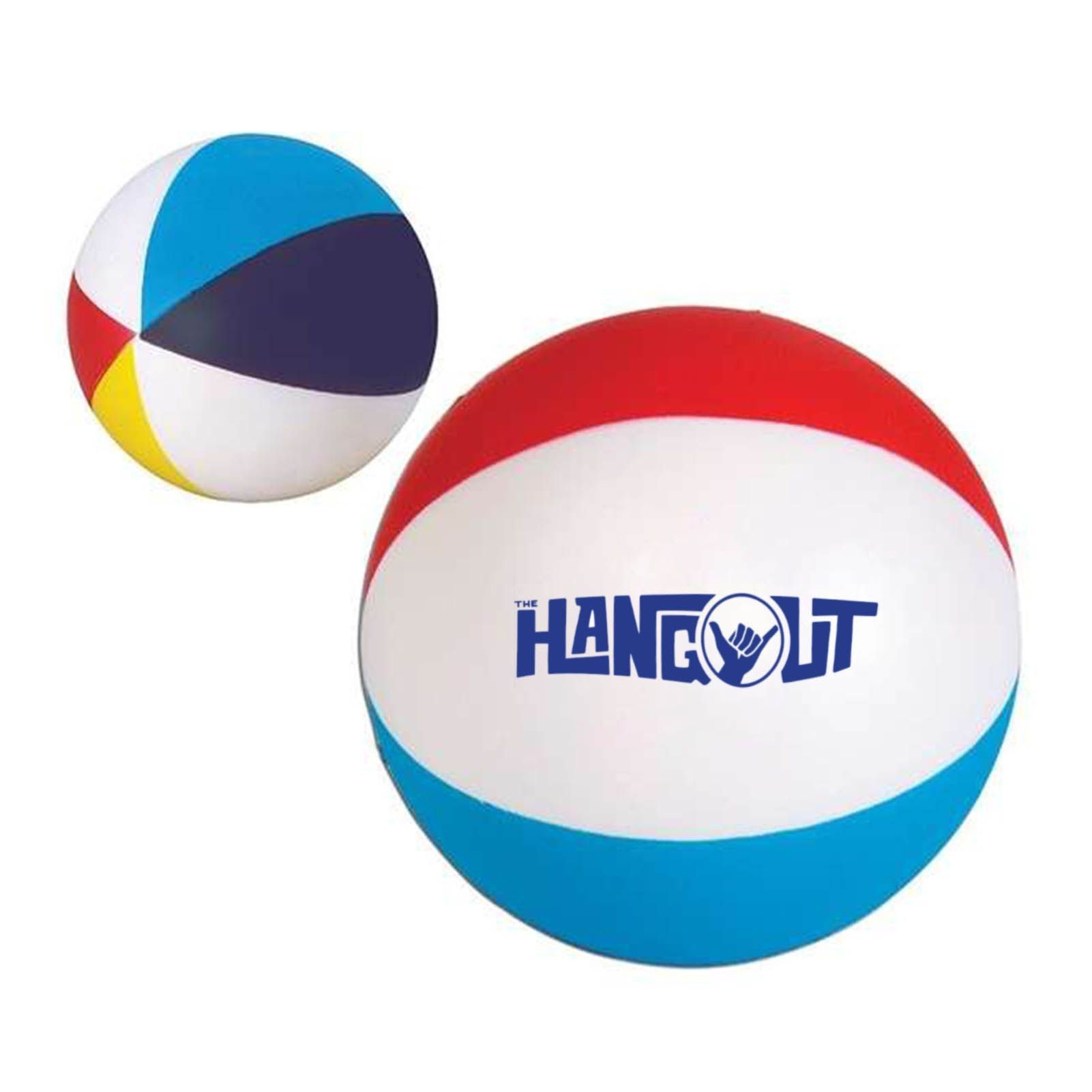 Two beach balls with hangout written on them