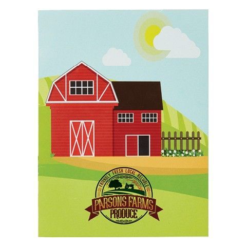 A poster for parsons farms produce with a red barn