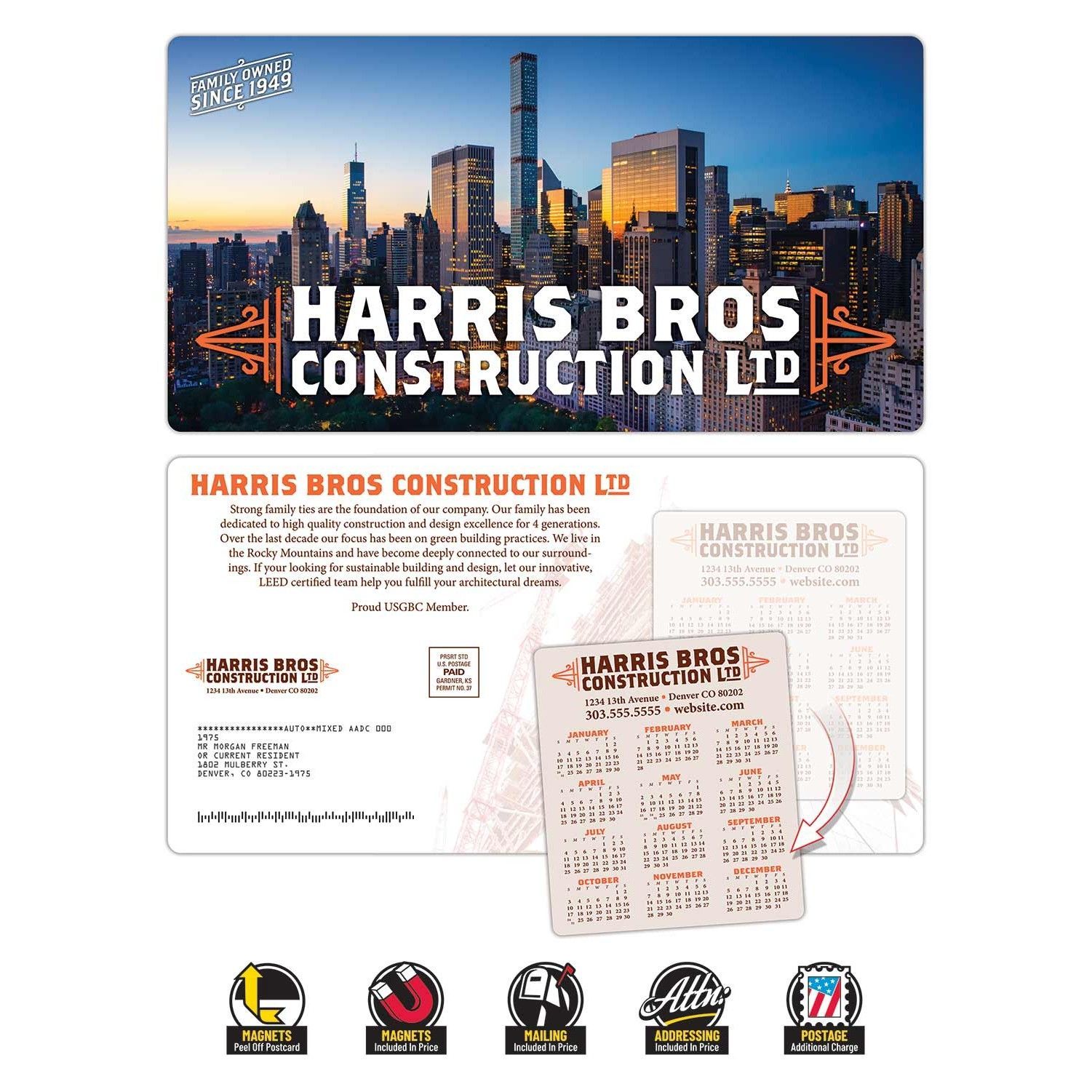 A poster for harris bros construction ltd with a picture of a city skyline