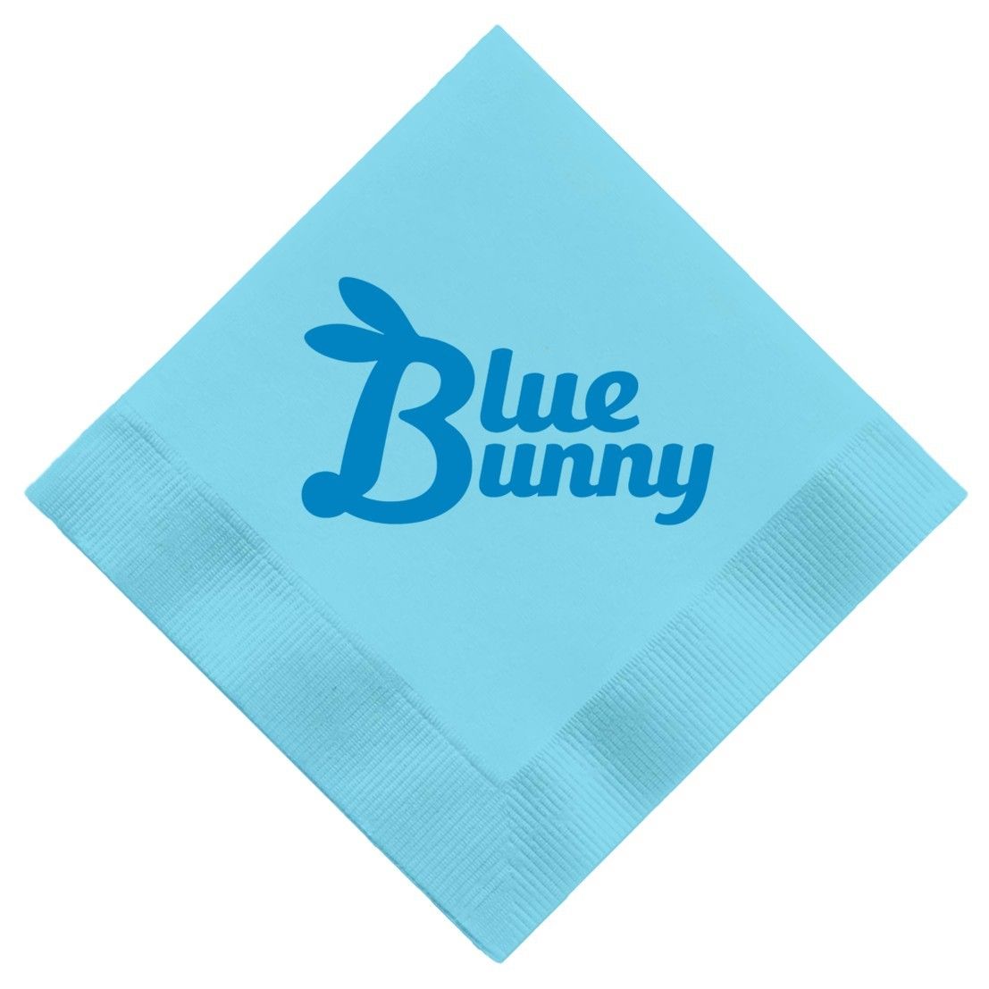A blue napkin that says blue bunny on it