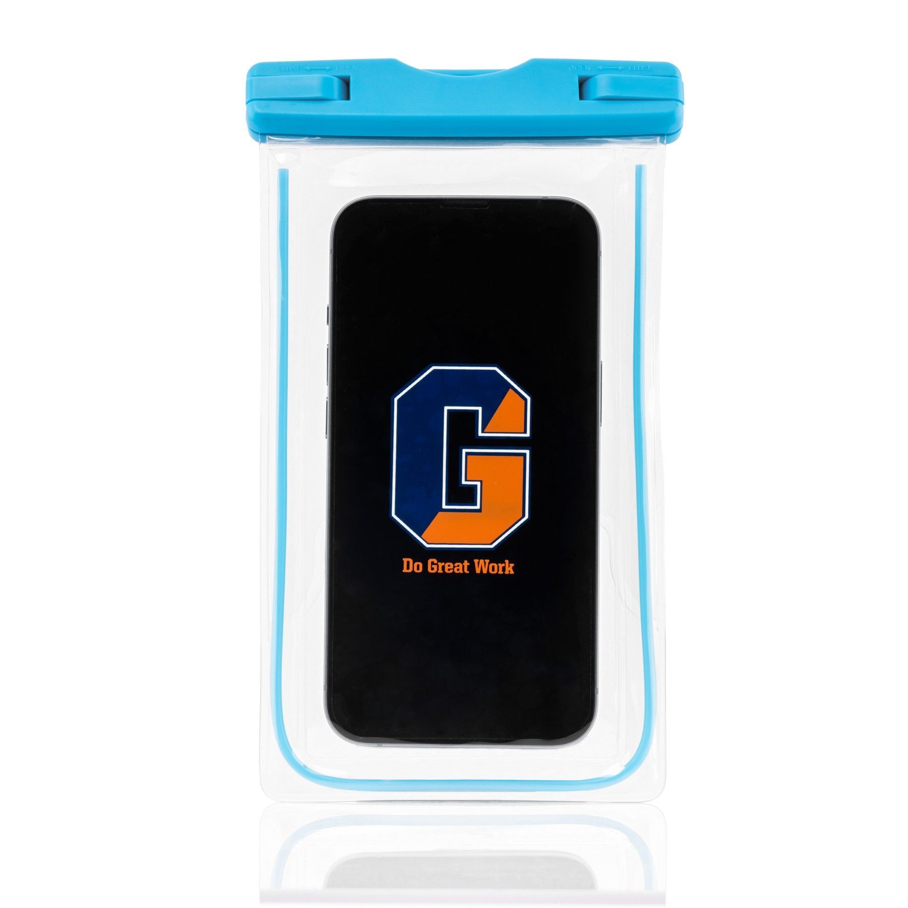 A cell phone in a case with the letter g on it