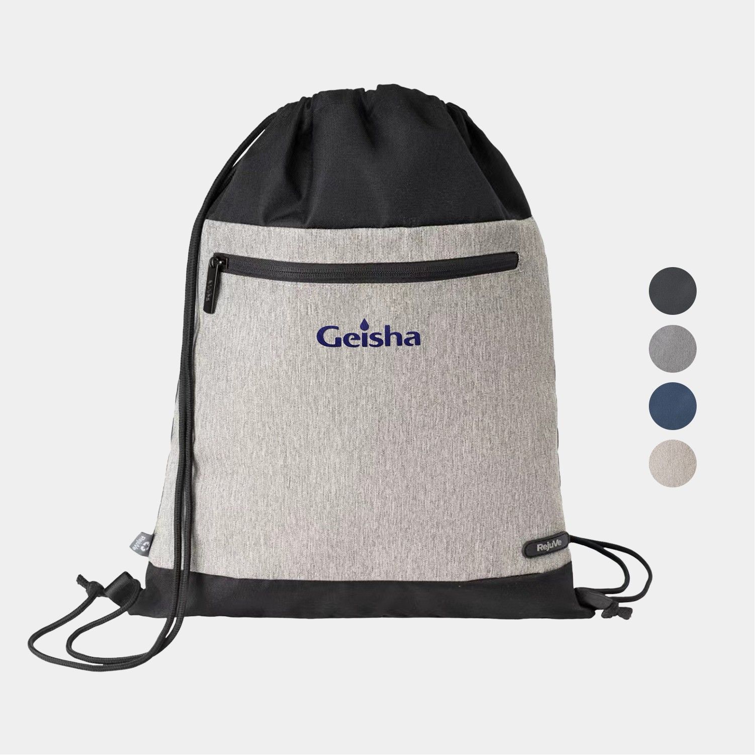 A drawstring bag with the word geisha on it