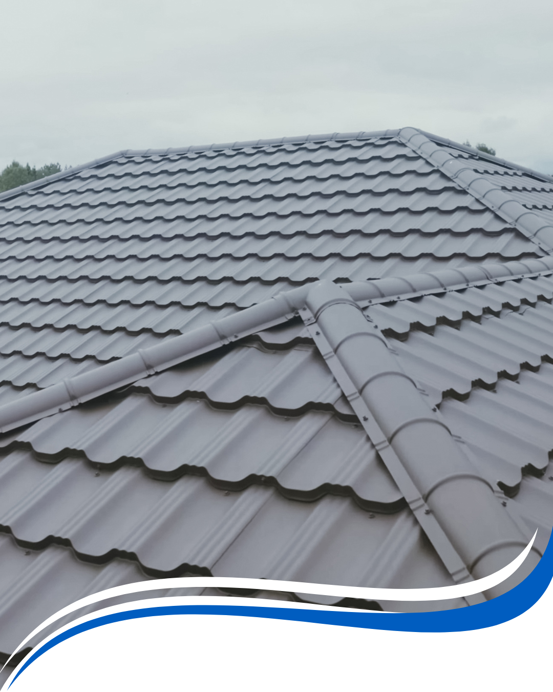 Gray metal tile roof on a building.