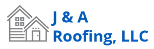 Logo for J & A Roofing, LLC with two house outlines and blue text on a white background.