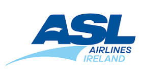 A blue and white logo for asl airlines ireland