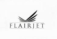 A black and white logo for a company called flairjet.