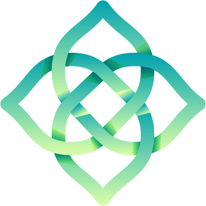 Flourishing Icon is a green celtic knot in a square on a white background