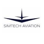 The simtech aviation logo is a blue airplane with an arrow pointing down.