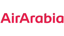 The air arabia logo is red and white on a white background.