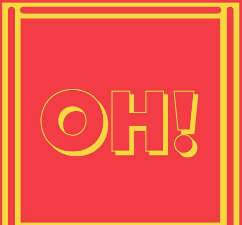 The word oh is written in yellow on a red background.