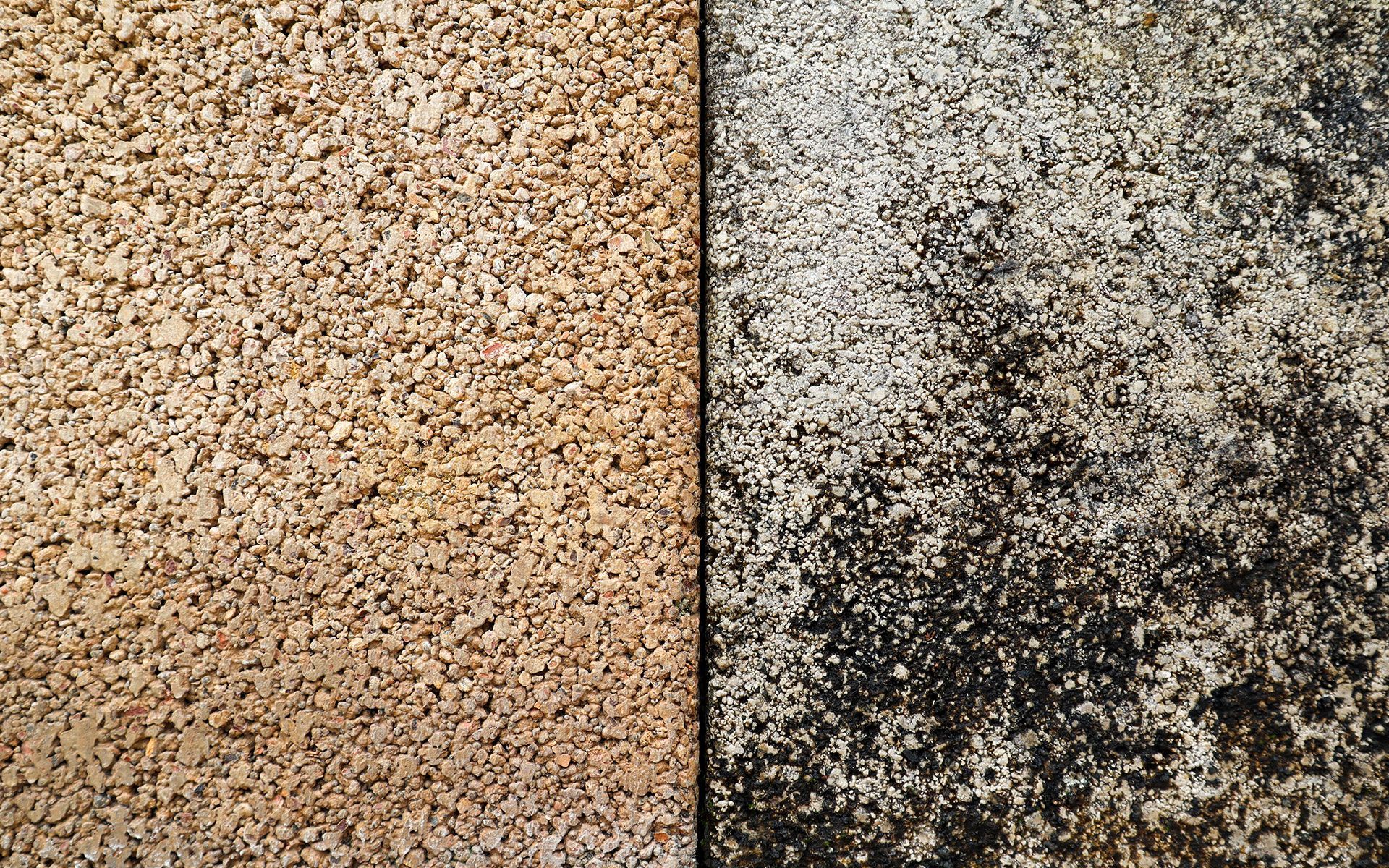 A close up of a carpet before and after being cleaned.